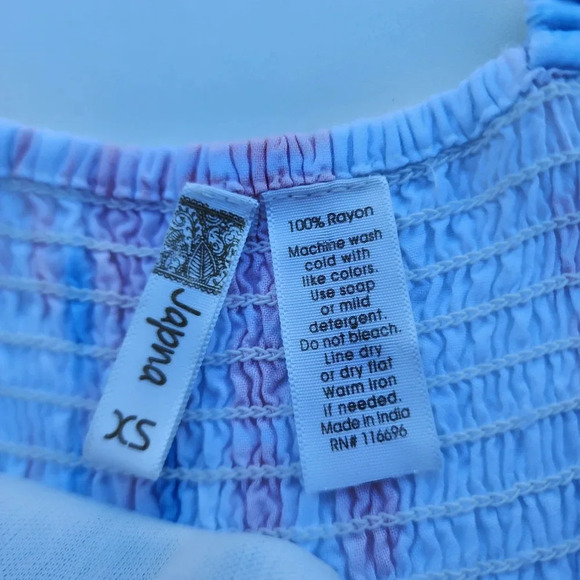 Japna Tie Dye Multicolor Pink Blue Maxi Dress Smocked Back Rayon Sleveless XS - Picture 9 of 12